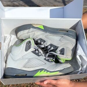Air Jordan 5 Retro Gray and Neon Green Sneakers